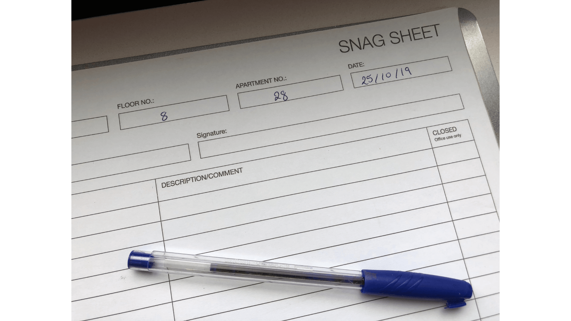 Snagging List