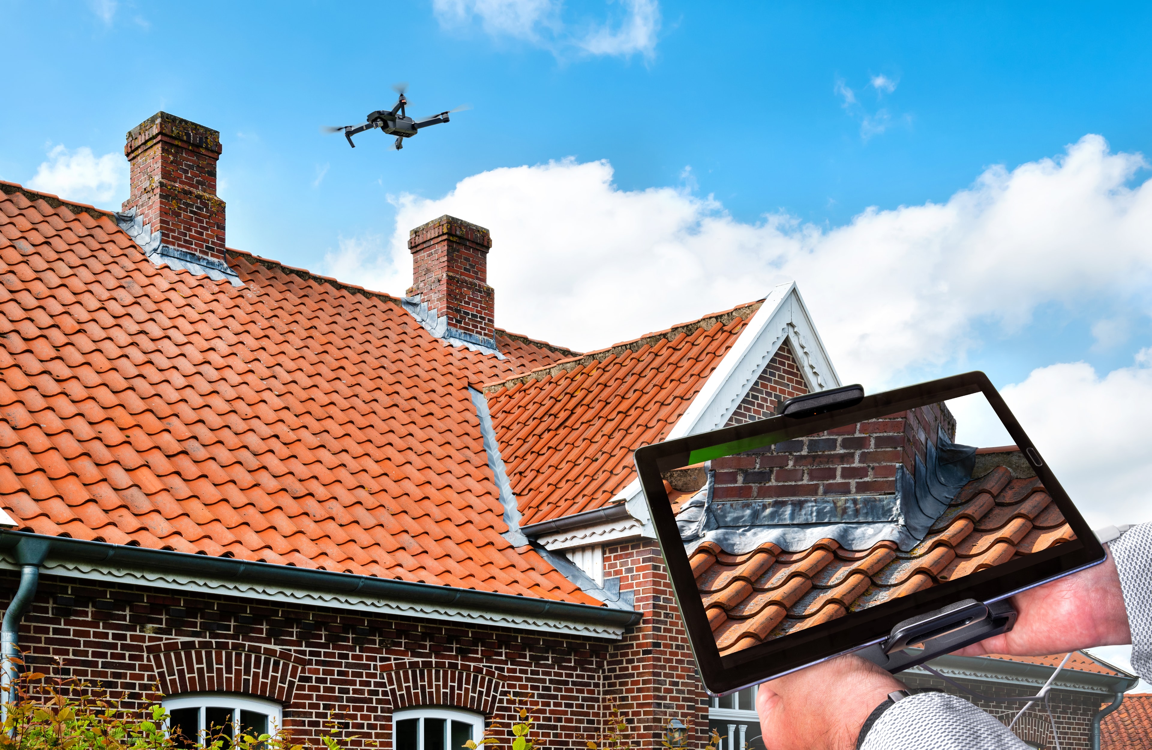 Drone,In,The,Air,Inspecting,The,Roof,Over,The,House.